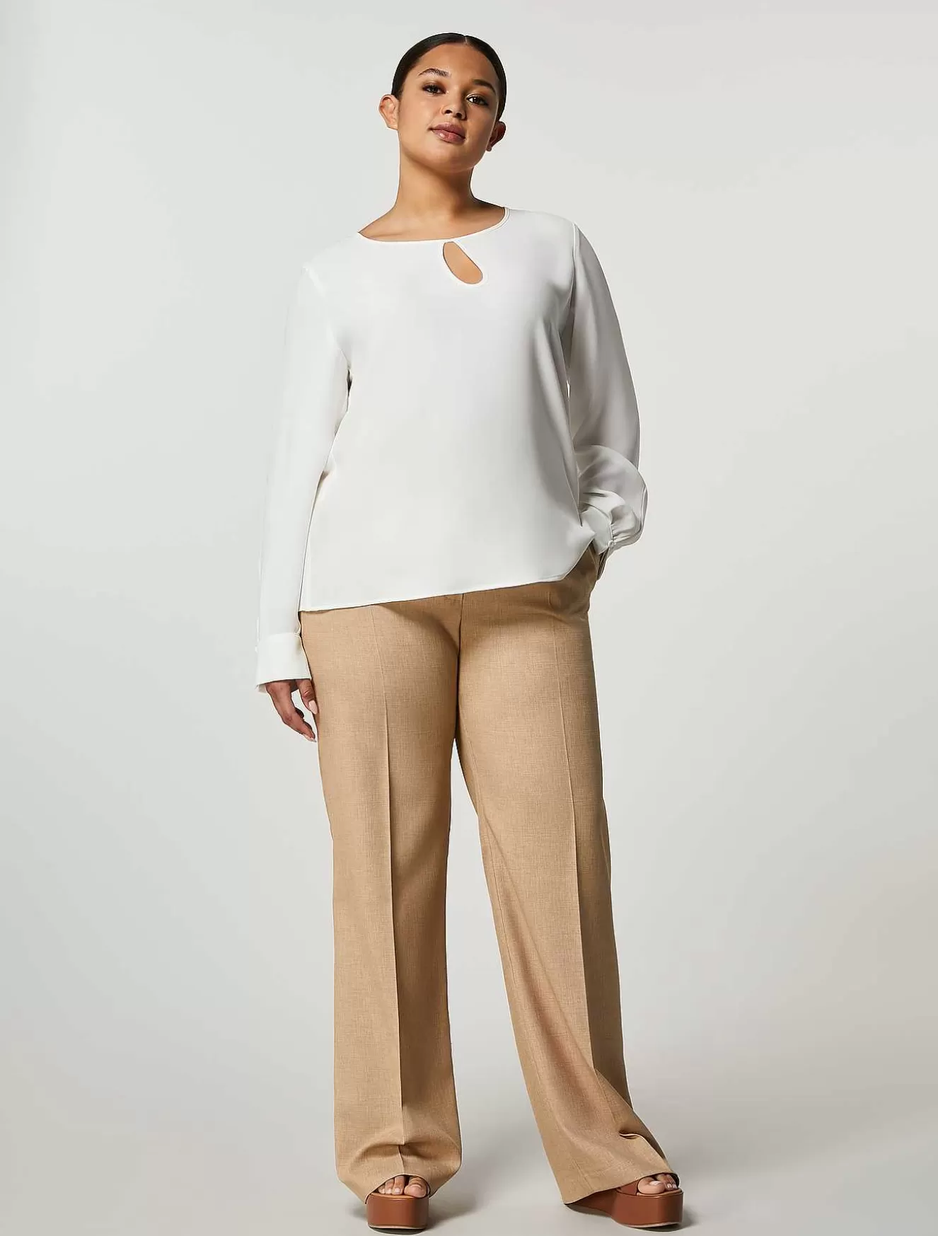 Basketweave-Look Palazzo Trousers-Marina Rinaldi Discount