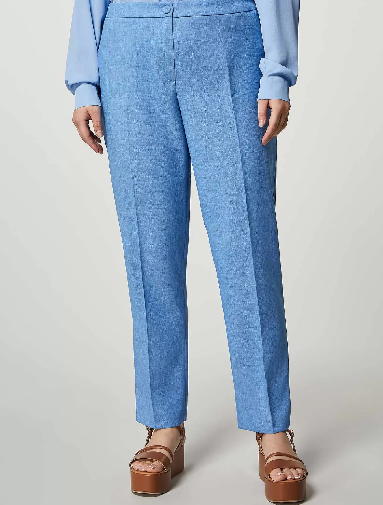Basketweave-Look Slim Trousers-Marina Rinaldi Store
