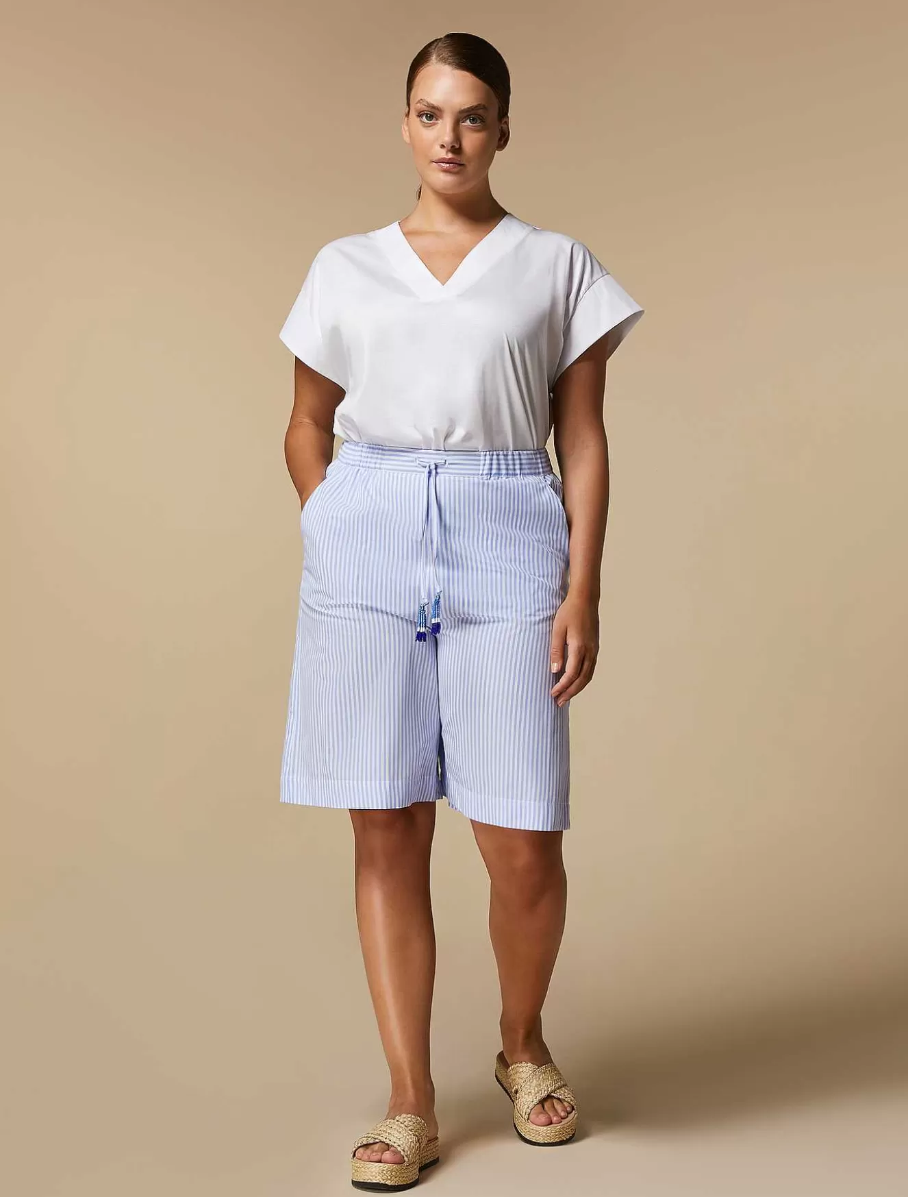 Bermuda Shorts In Yarn-Dyed Cotton-Marina Rinaldi Fashion
