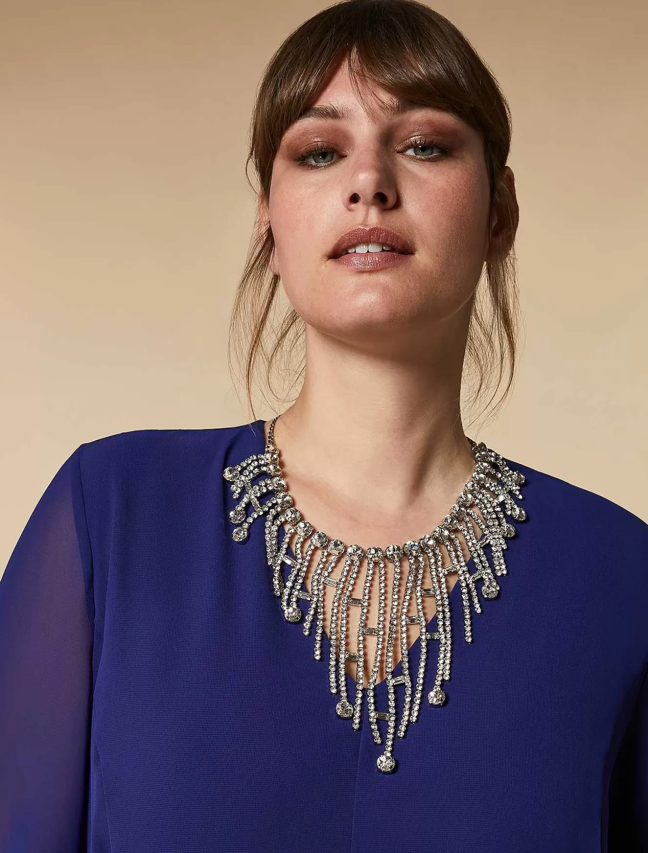 Chandelier Necklace With Rhinestones-Marina Rinaldi Outlet
