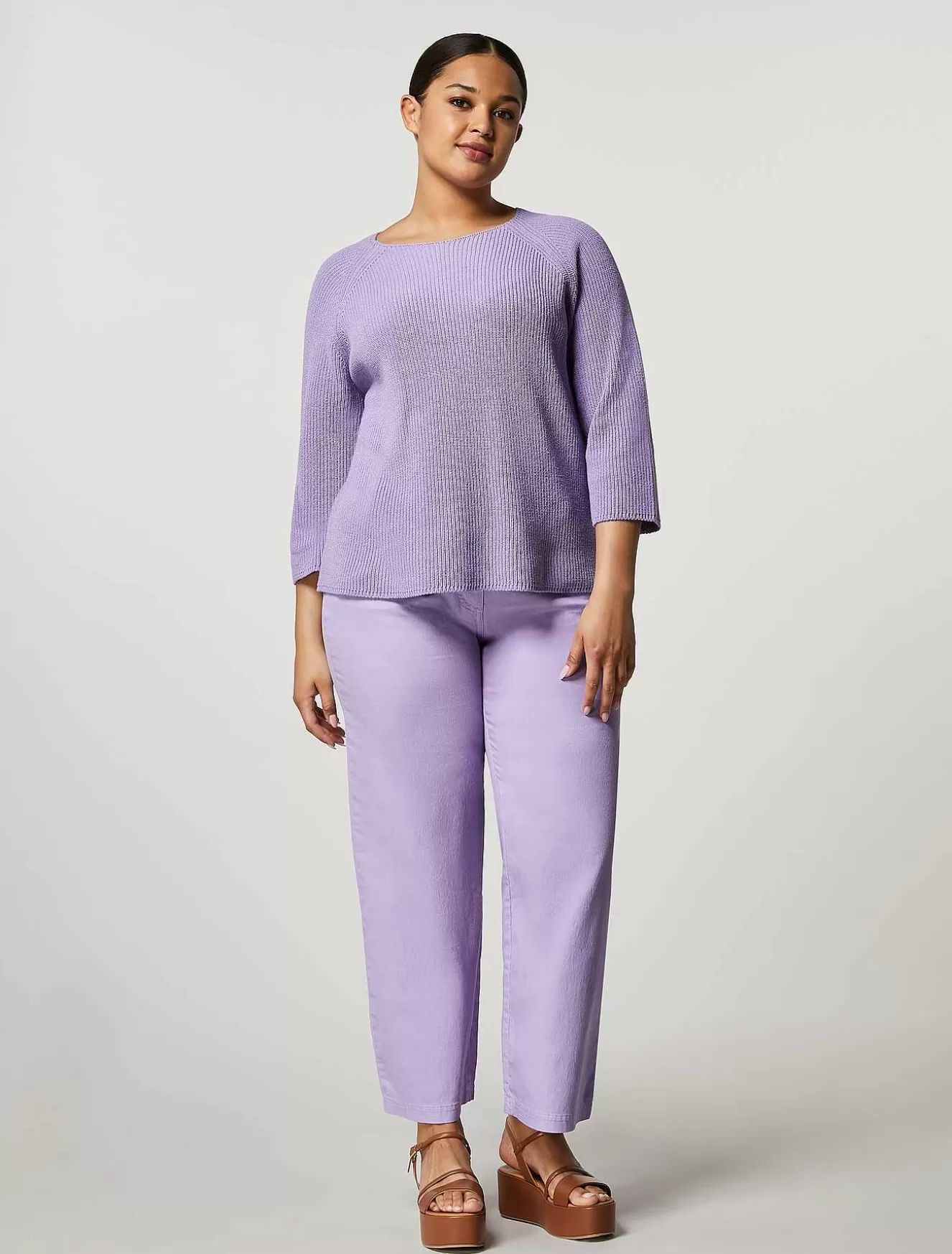 Cotton Drill Cropped Trousers-Marina Rinaldi Discount