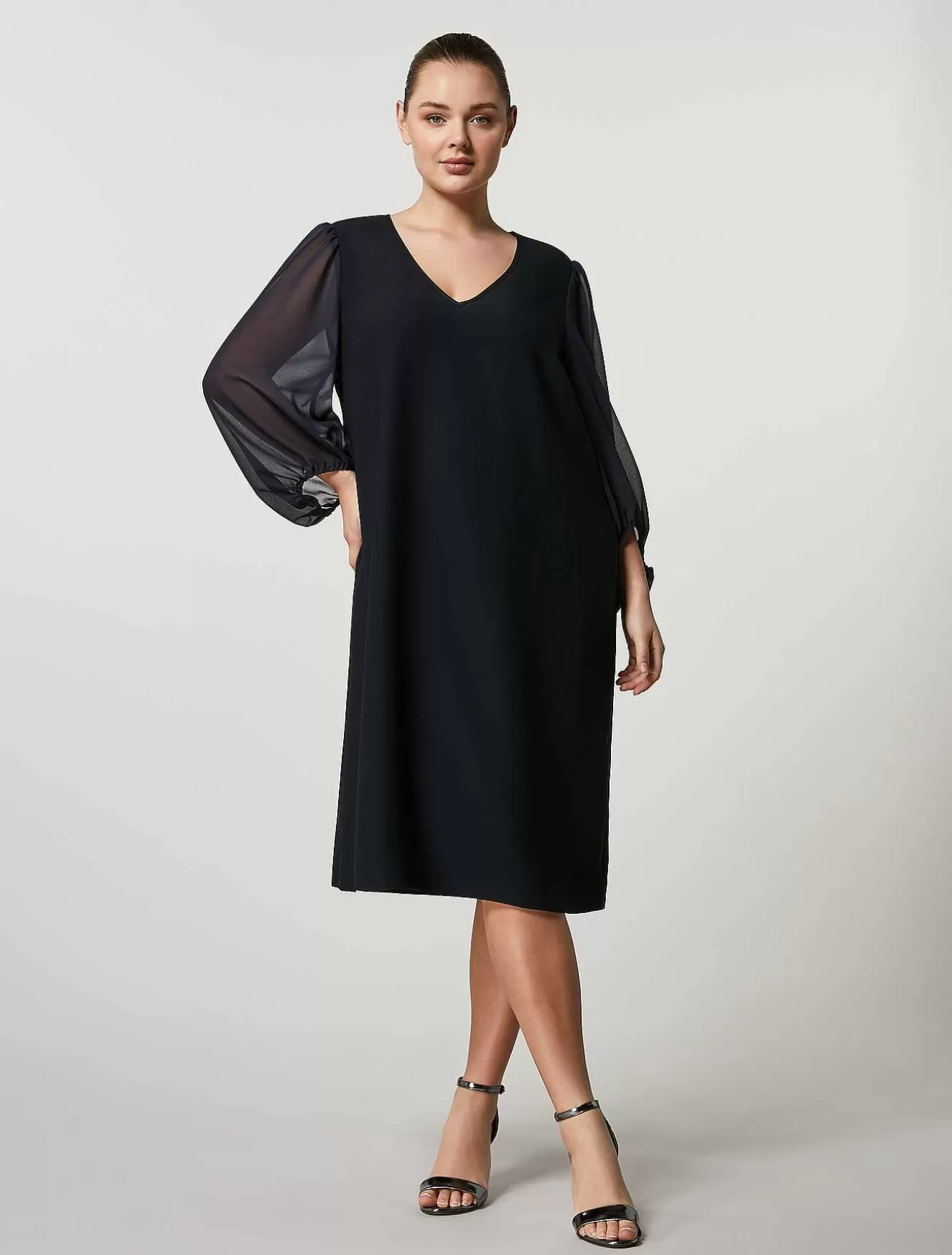 Crepe Envers Satin Dress-Marina Rinaldi Fashion