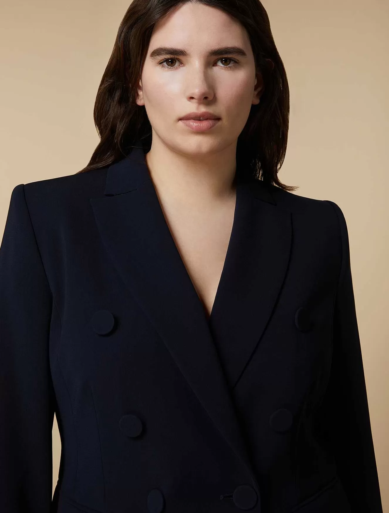 Double-Breasted Triacetate Blazer Jacket-Marina Rinaldi Sale