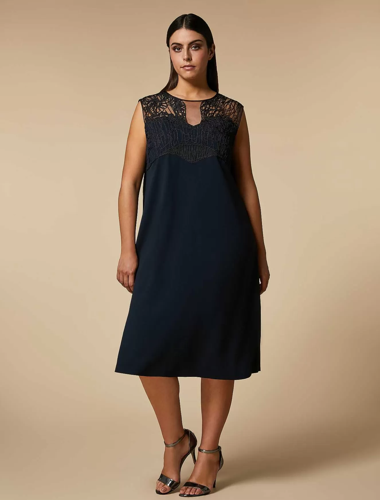 Embroidered Crepe Dress-Marina Rinaldi Shop
