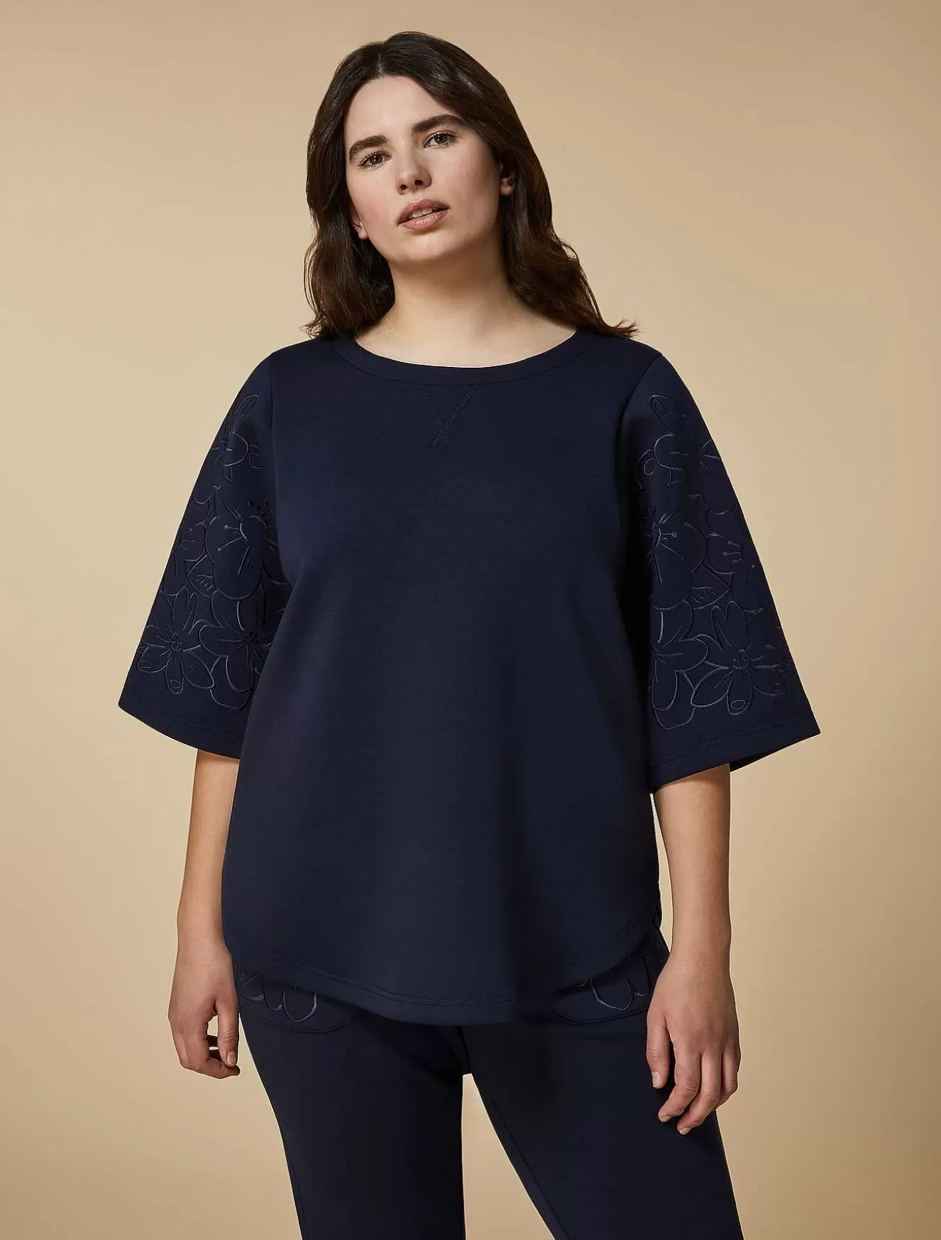 Embroidered Jersey Sweatshirt-Marina Rinaldi Cheap