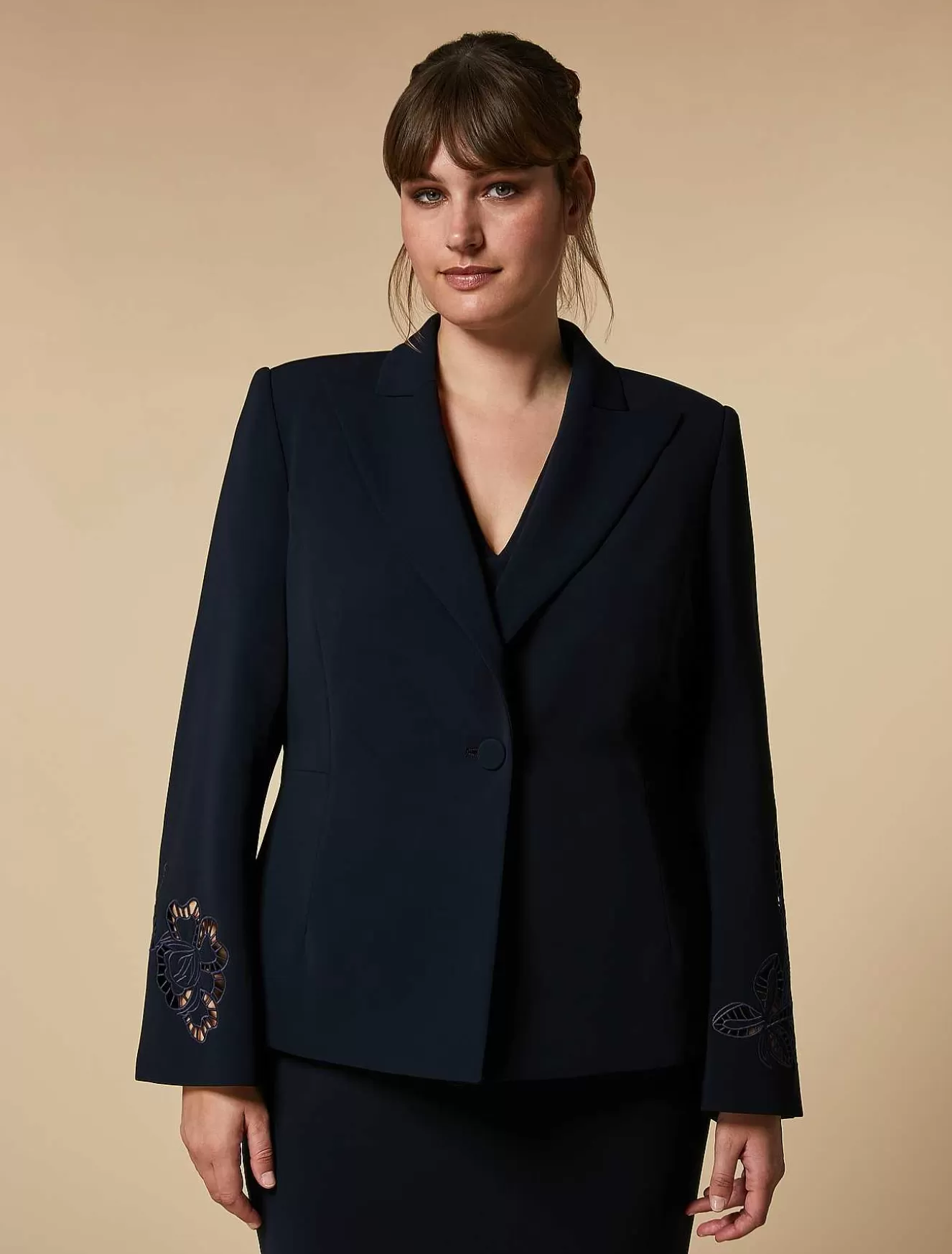 Embroidered Triacetate Blazer Jacket-Marina Rinaldi Best Sale