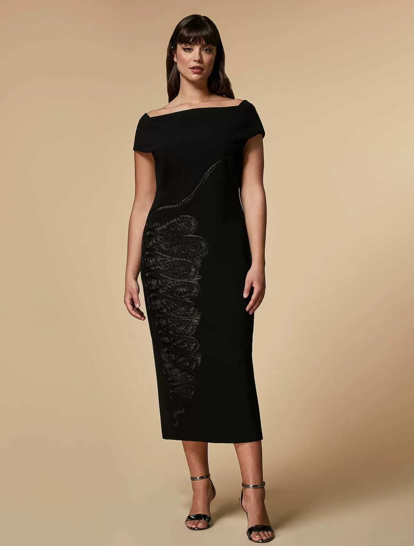 Embroidered Triacetate Dress-Marina Rinaldi Outlet