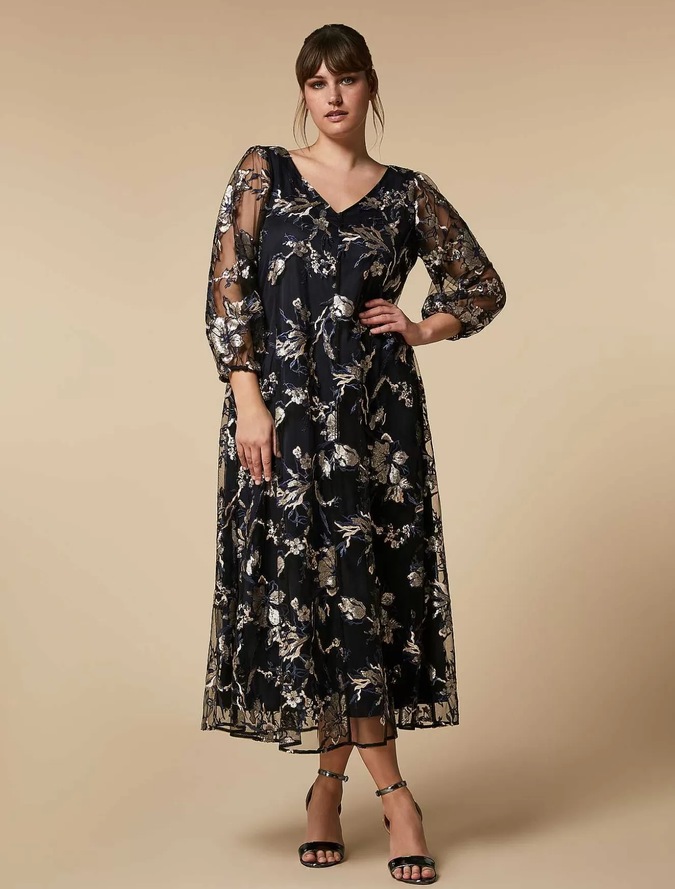 Embroidered Tulle Dress-Marina Rinaldi Cheap