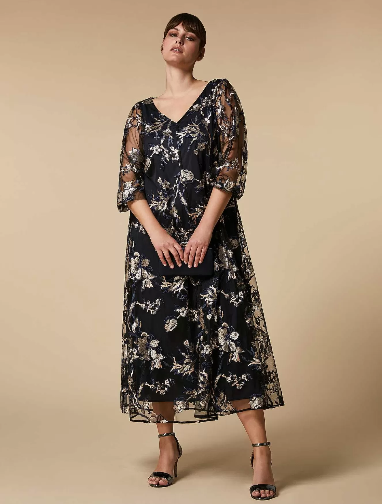 Embroidered Tulle Dress-Marina Rinaldi Cheap