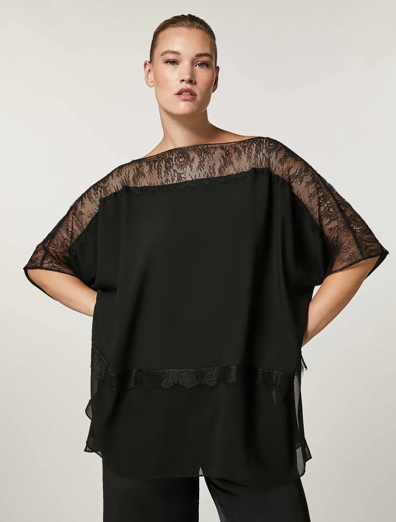 Fluid And Georgette Fabric Poncho-Marina Rinaldi Cheap