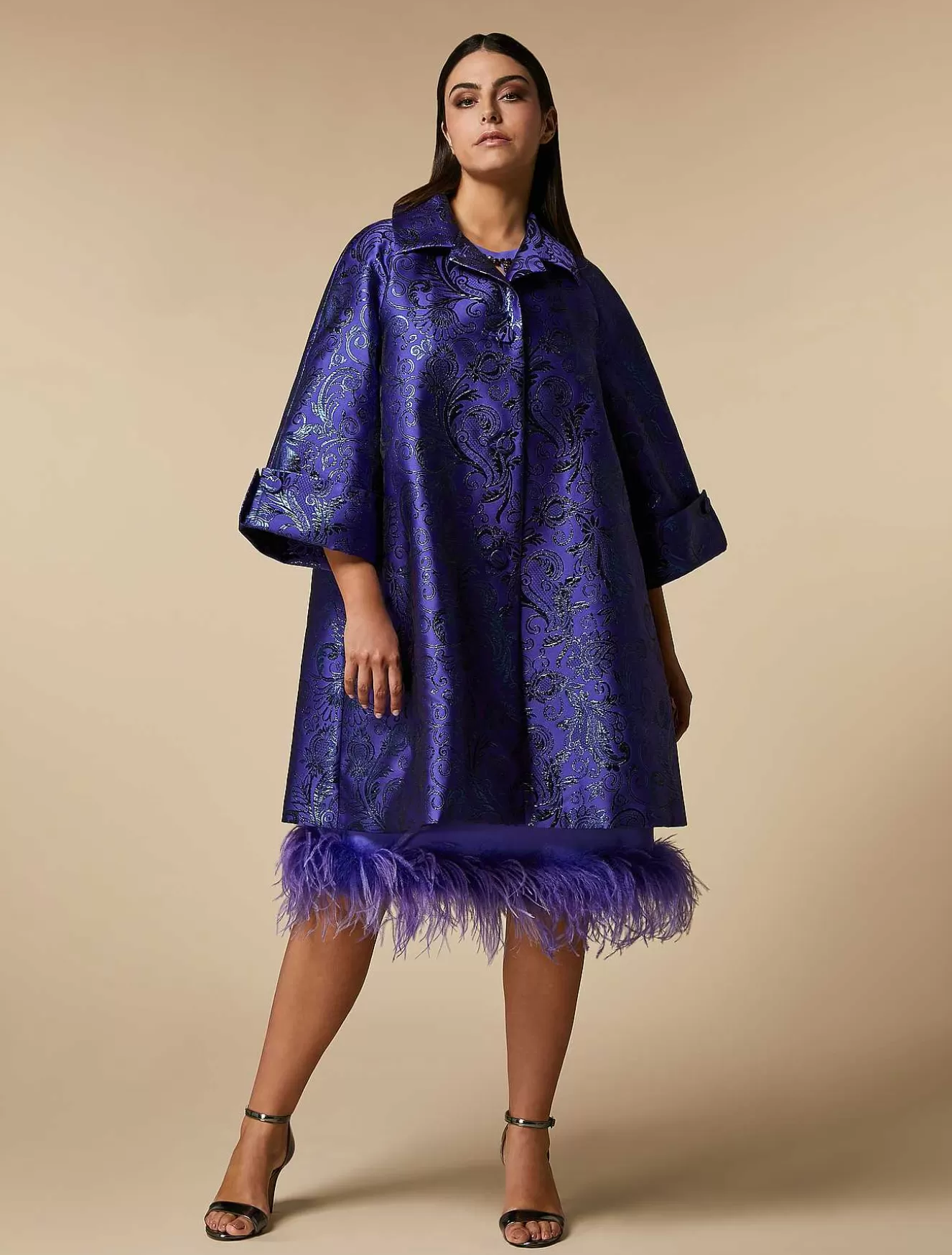 Jacquard Lame Duster Coat-Marina Rinaldi Outlet