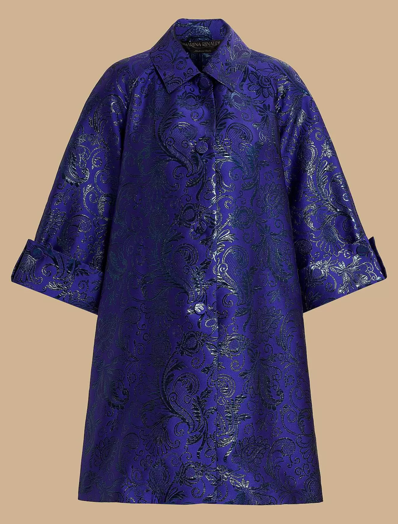 Jacquard Lame Duster Coat-Marina Rinaldi Outlet