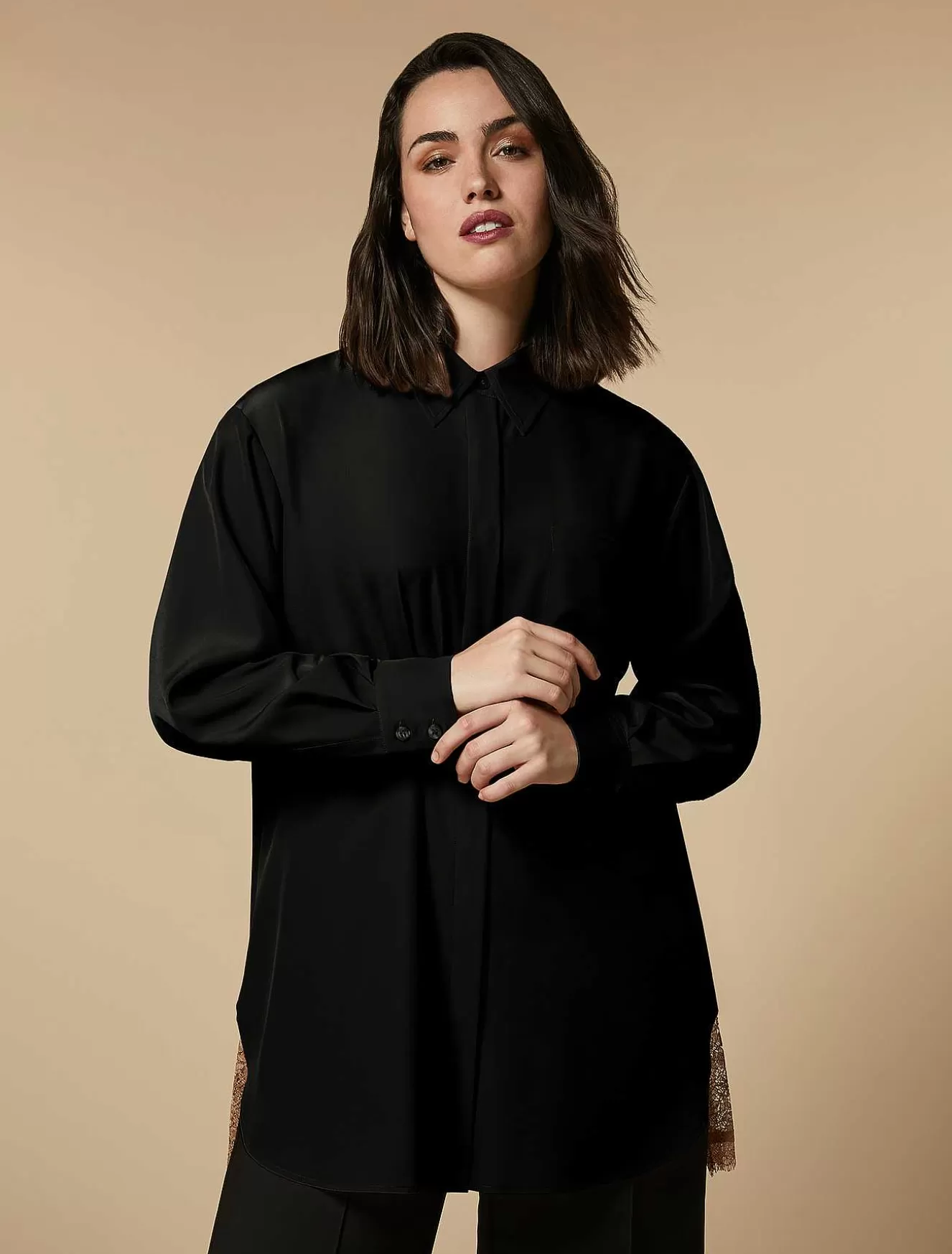 Lace-Adorned Crepe De Chine Tunic-Marina Rinaldi Shop