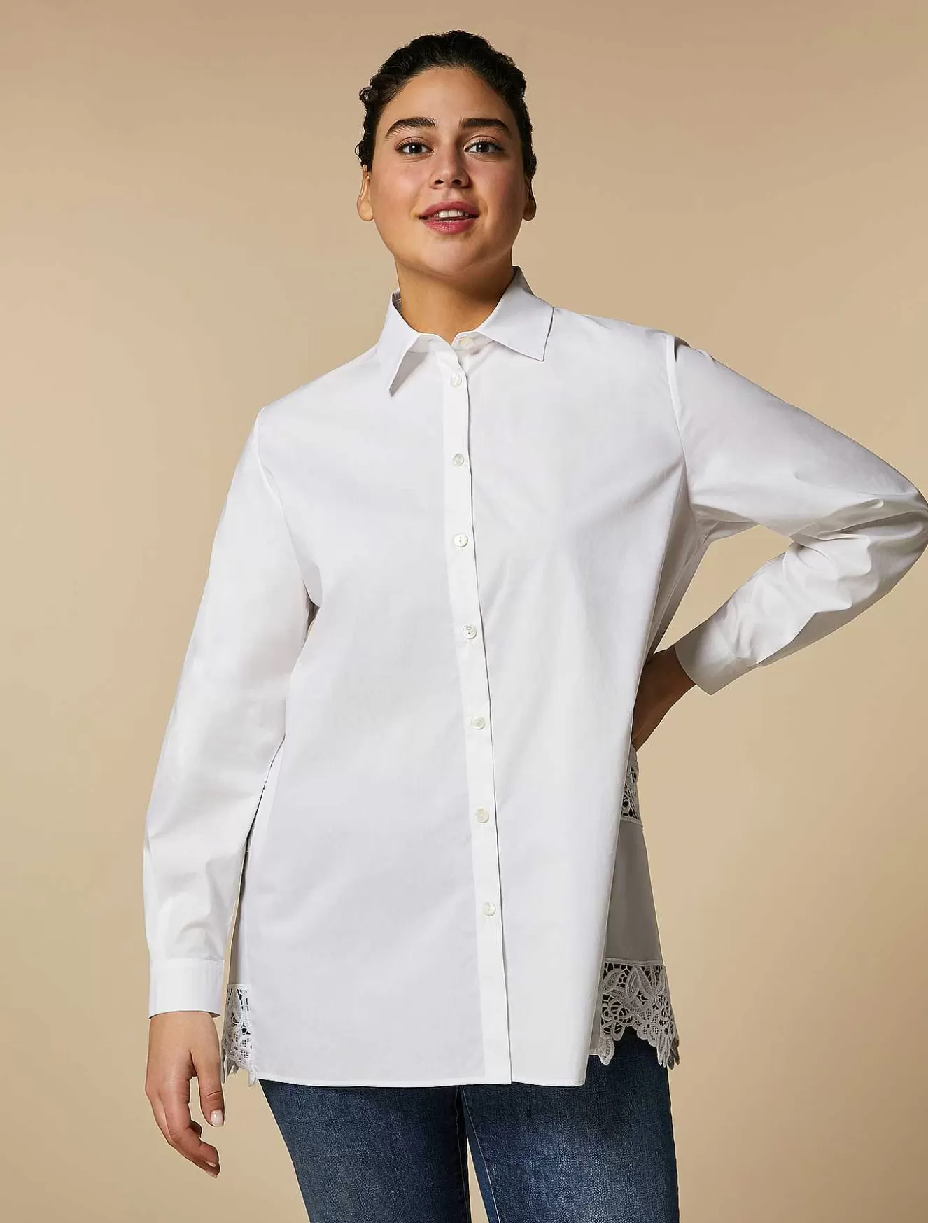 Lace-Adorned Poplin Shirt-Marina Rinaldi Online