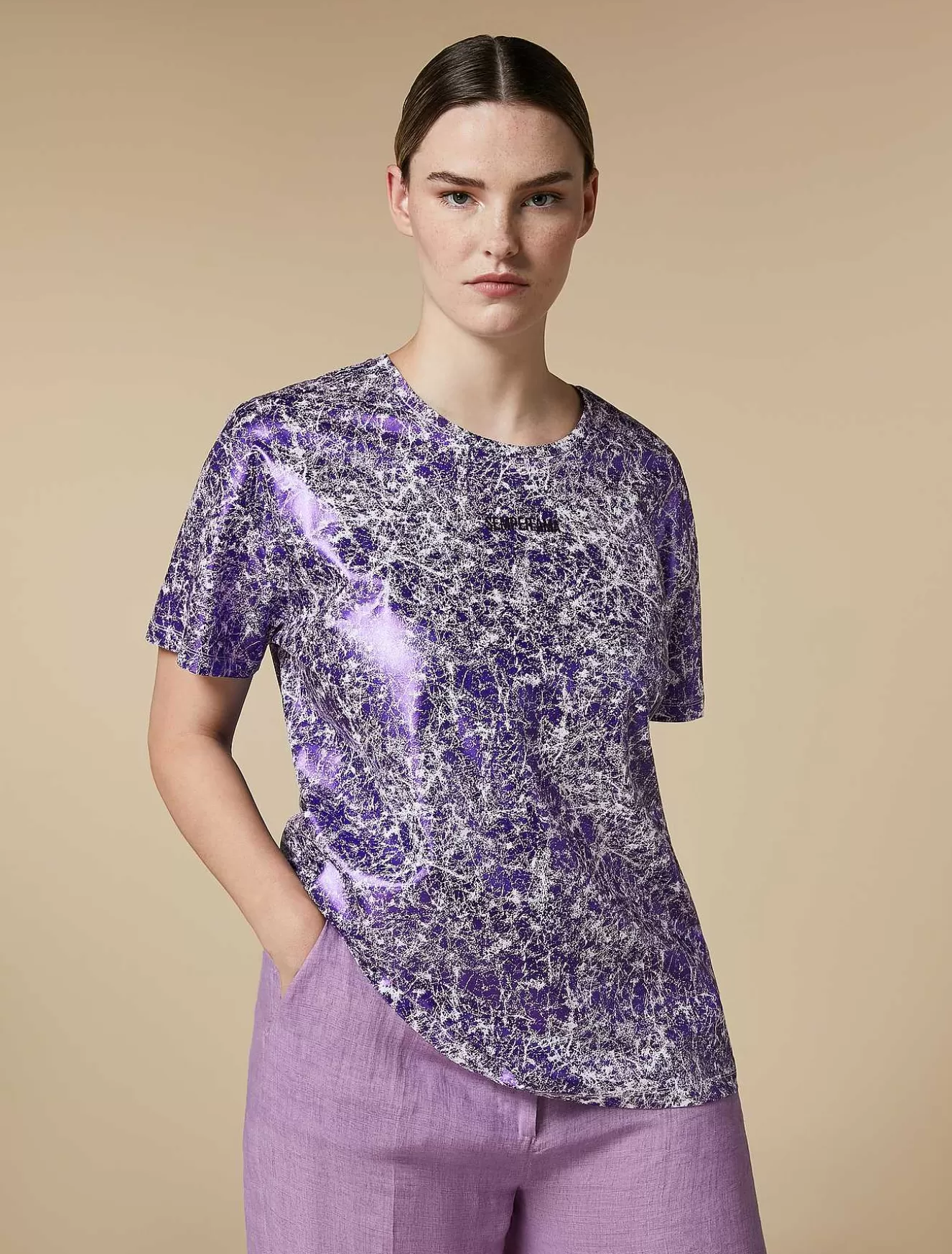 Laminated Jersey T-Shirt-Marina Rinaldi Sale