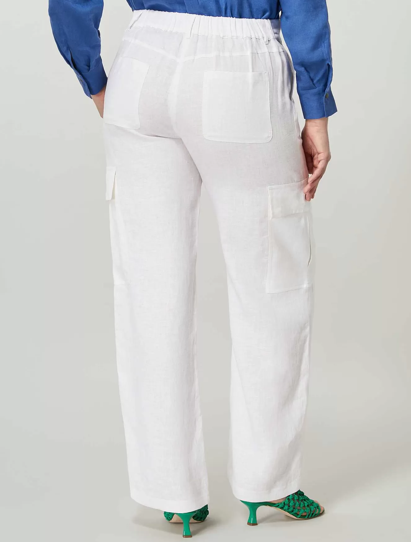 Linen Blend Cargo Trousers-Marina Rinaldi Discount