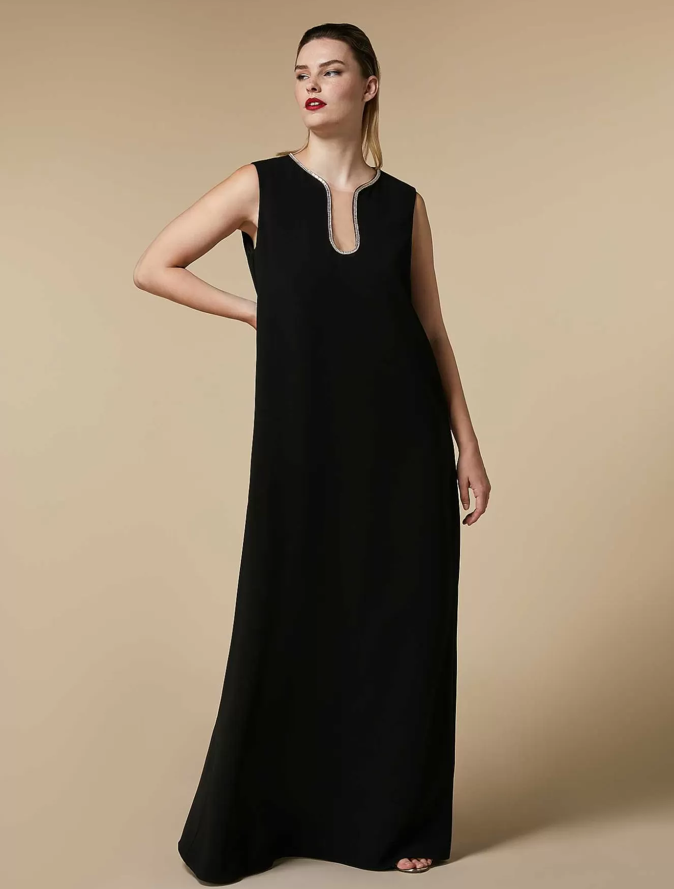 Long Dress In Cady With Rhinestones-Marina Rinaldi New