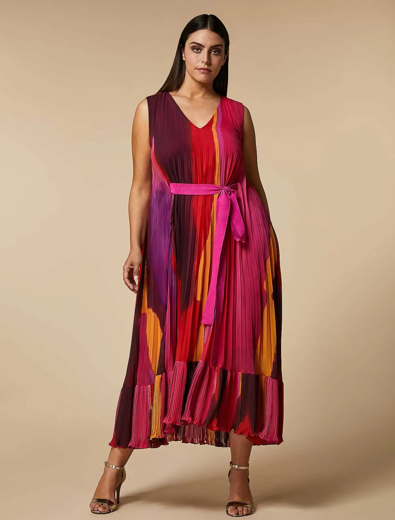 Long Pleated Georgette Dress-Marina Rinaldi Online