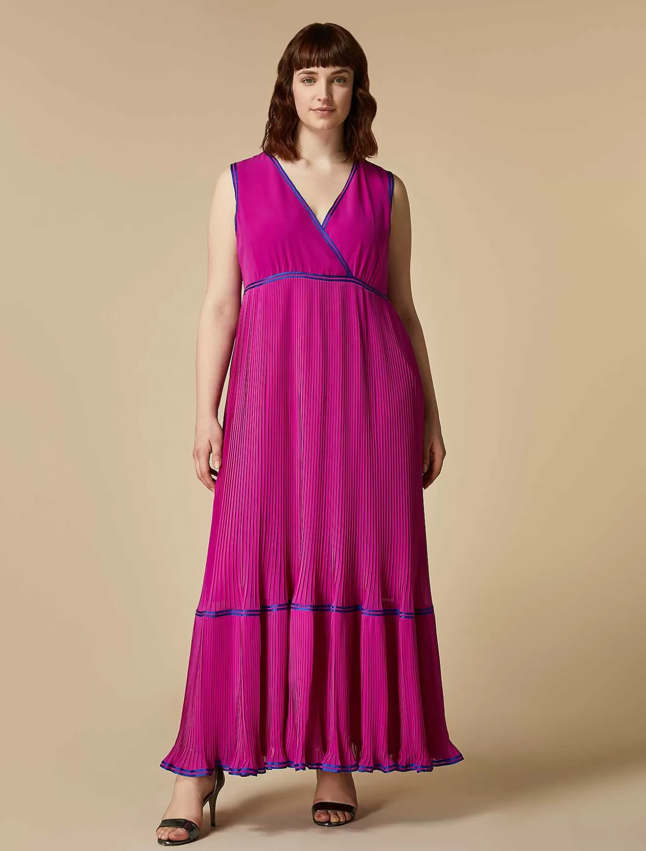 Long Pleated Georgette Dress-Marina Rinaldi Hot