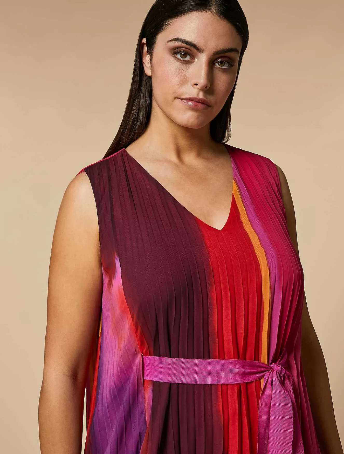 Long Pleated Georgette Dress-Marina Rinaldi Online