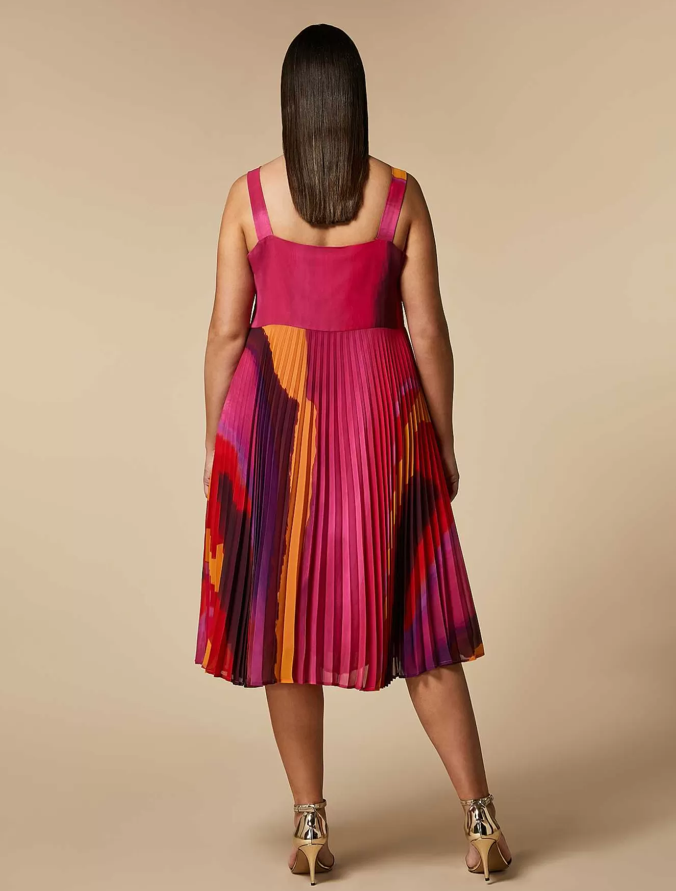 Long Pleated Georgette Dress-Marina Rinaldi Sale