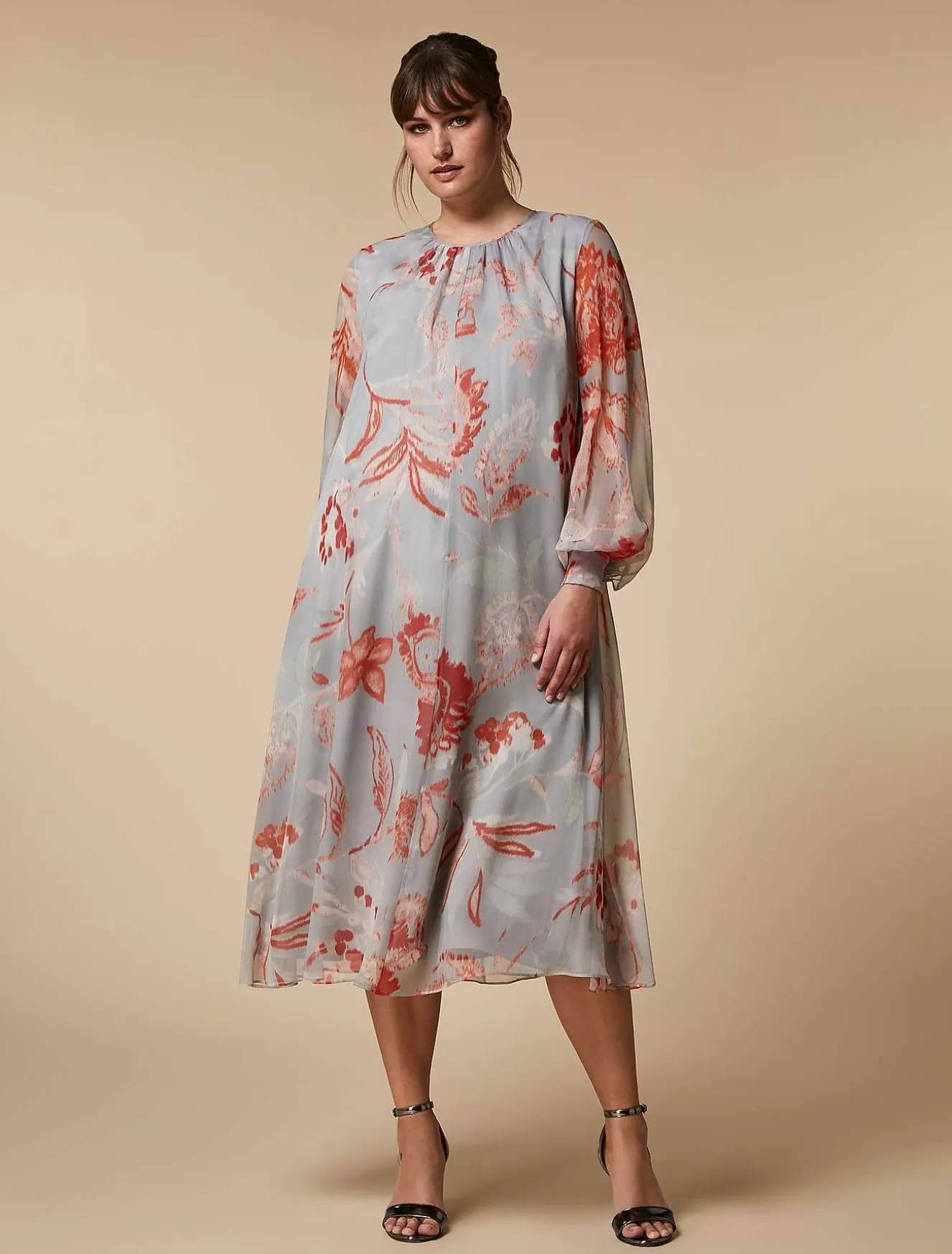 Long Printed Georgette Dress-Marina Rinaldi Online