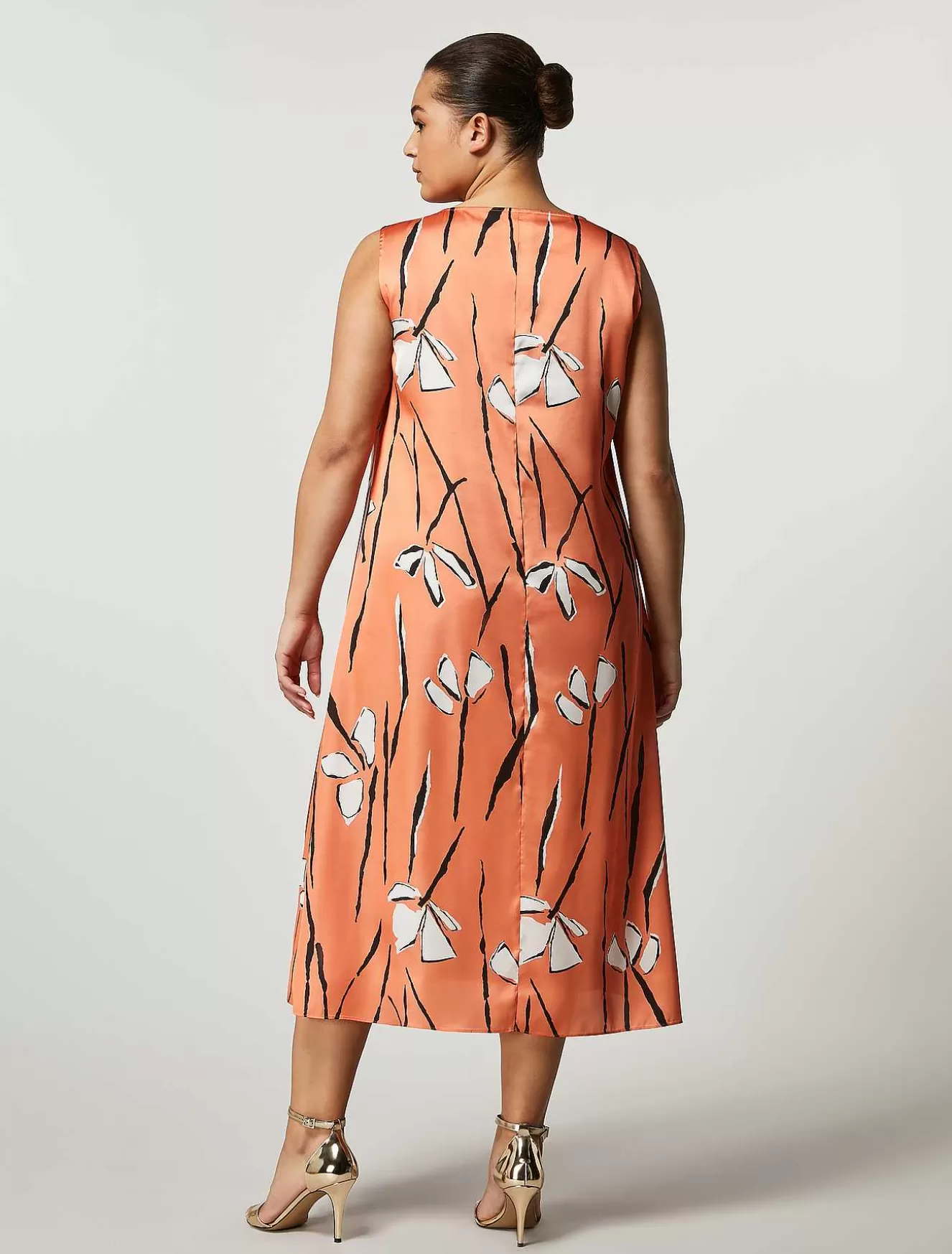 Long Printed Satin Dress-Marina Rinaldi Best Sale