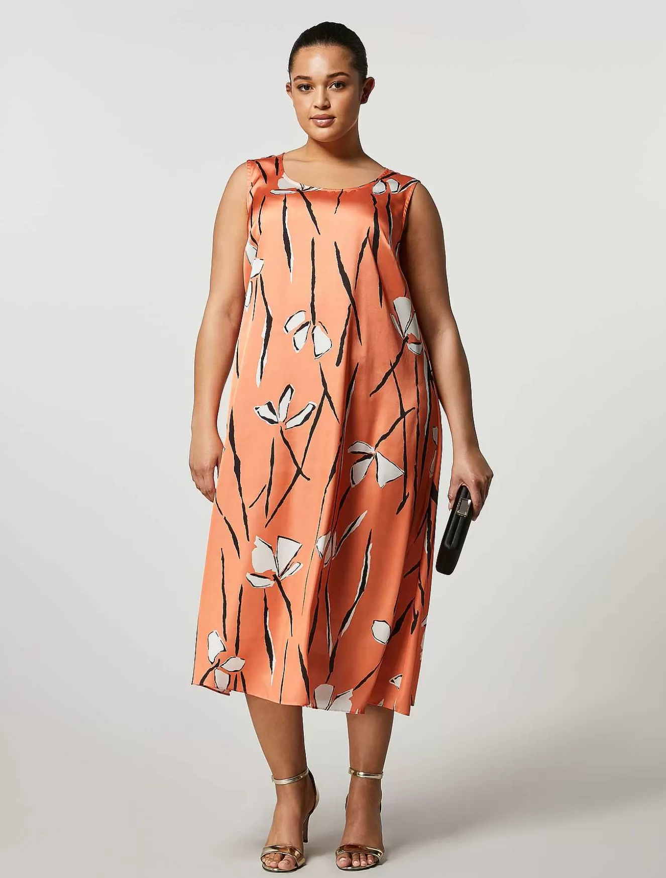 Long Printed Satin Dress-Marina Rinaldi Best Sale