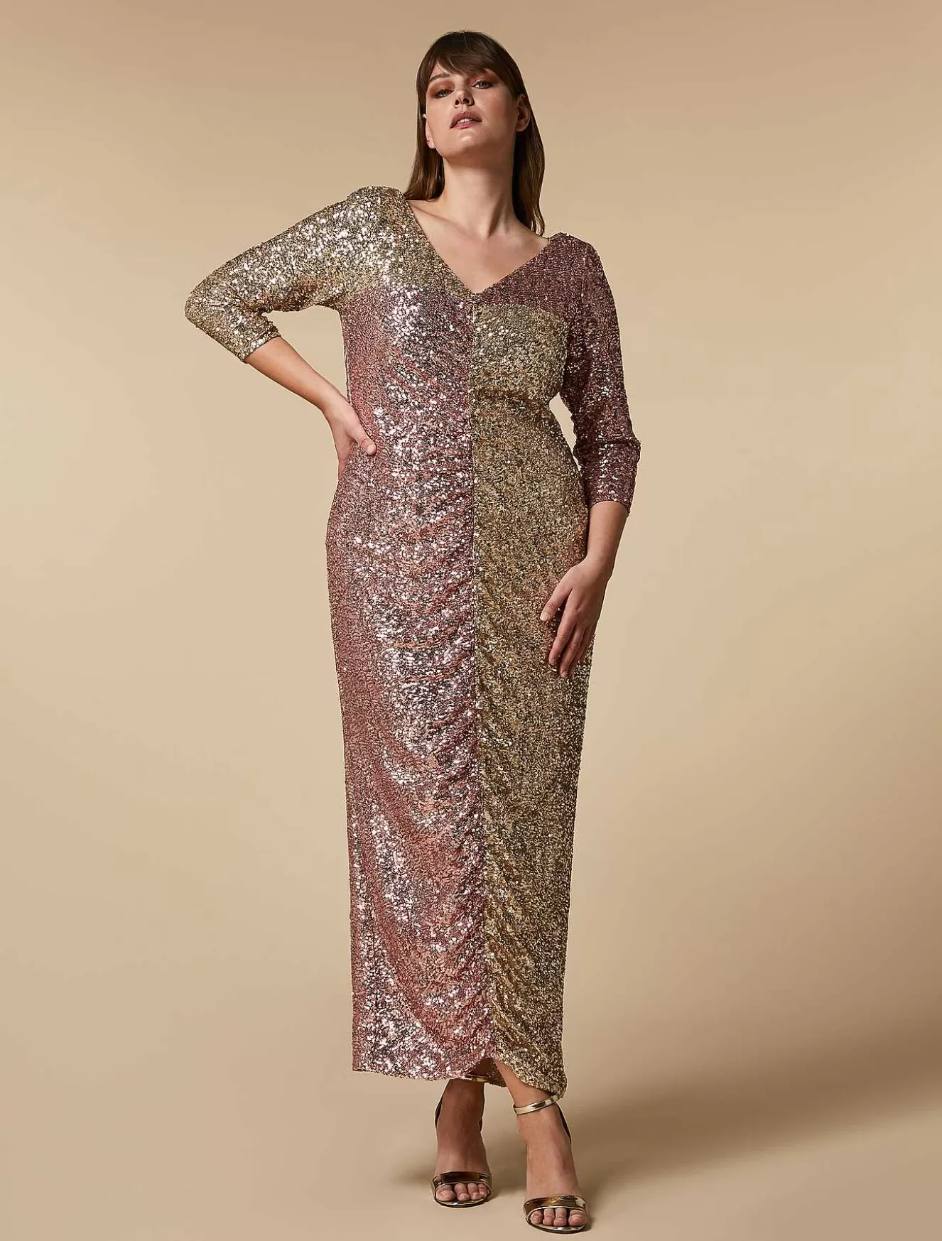 Long Sequinned Dress-Marina Rinaldi Fashion