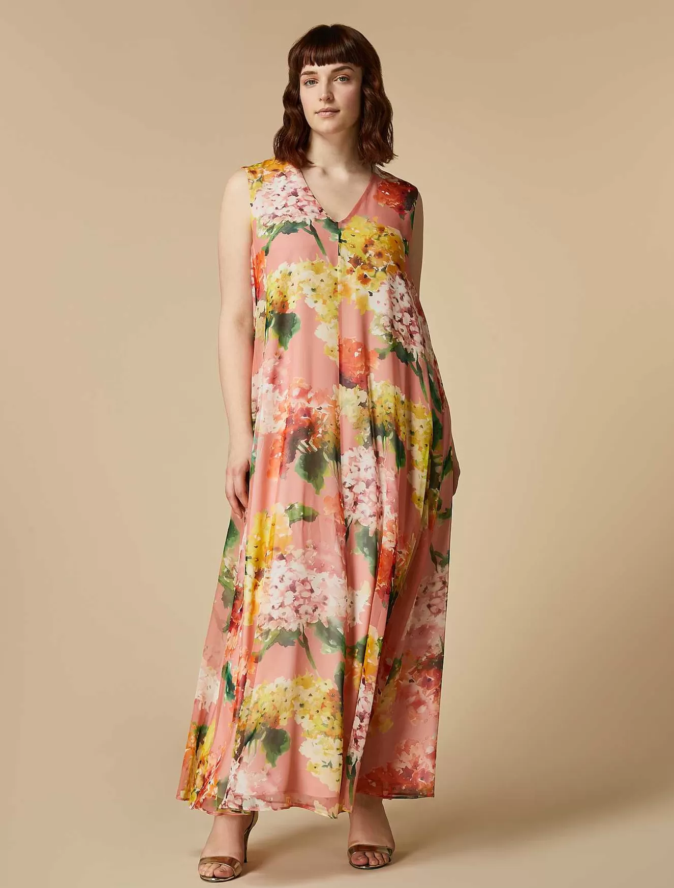 Long Silk Georgette Dress-Marina Rinaldi Fashion