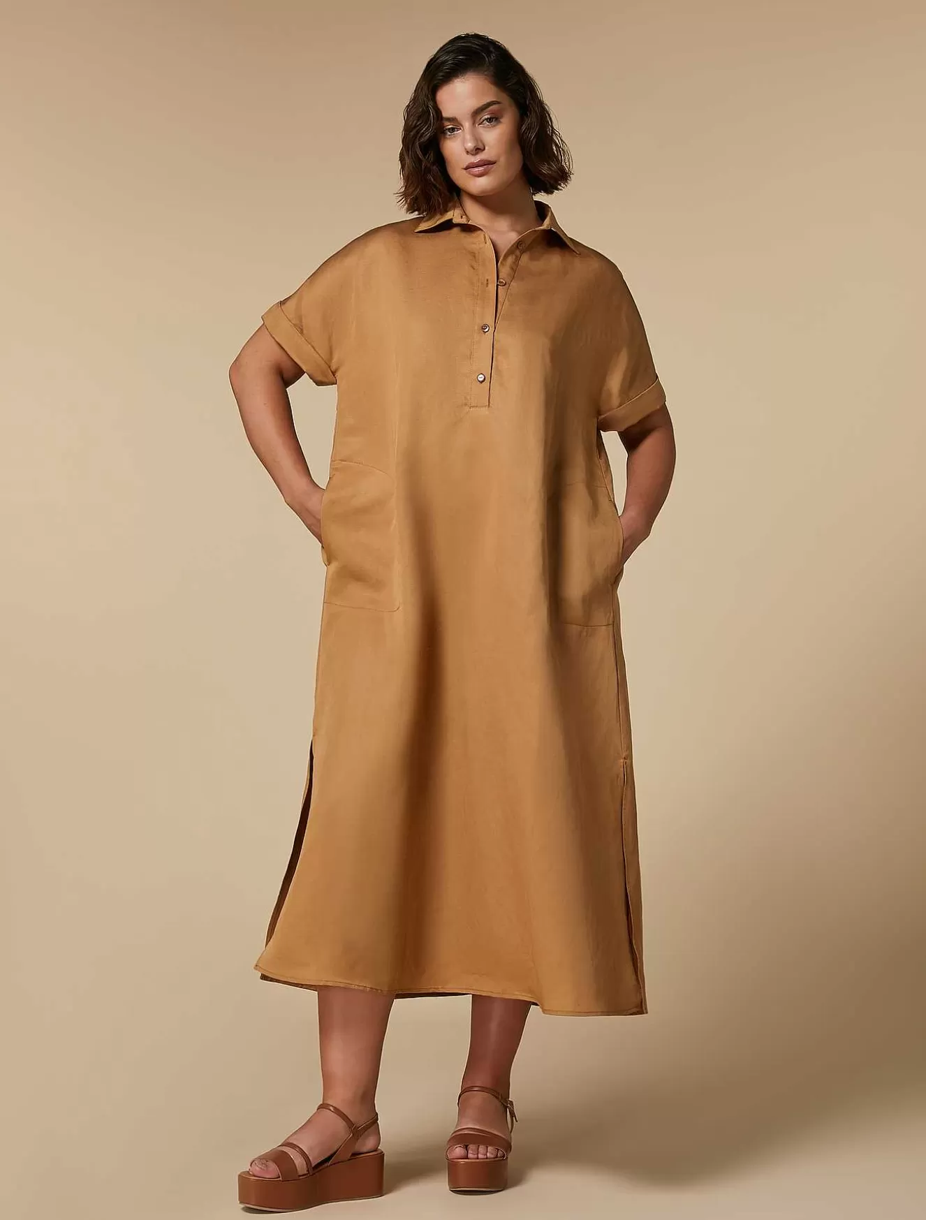 Long Tencel Linen Dress-Marina Rinaldi Flash Sale