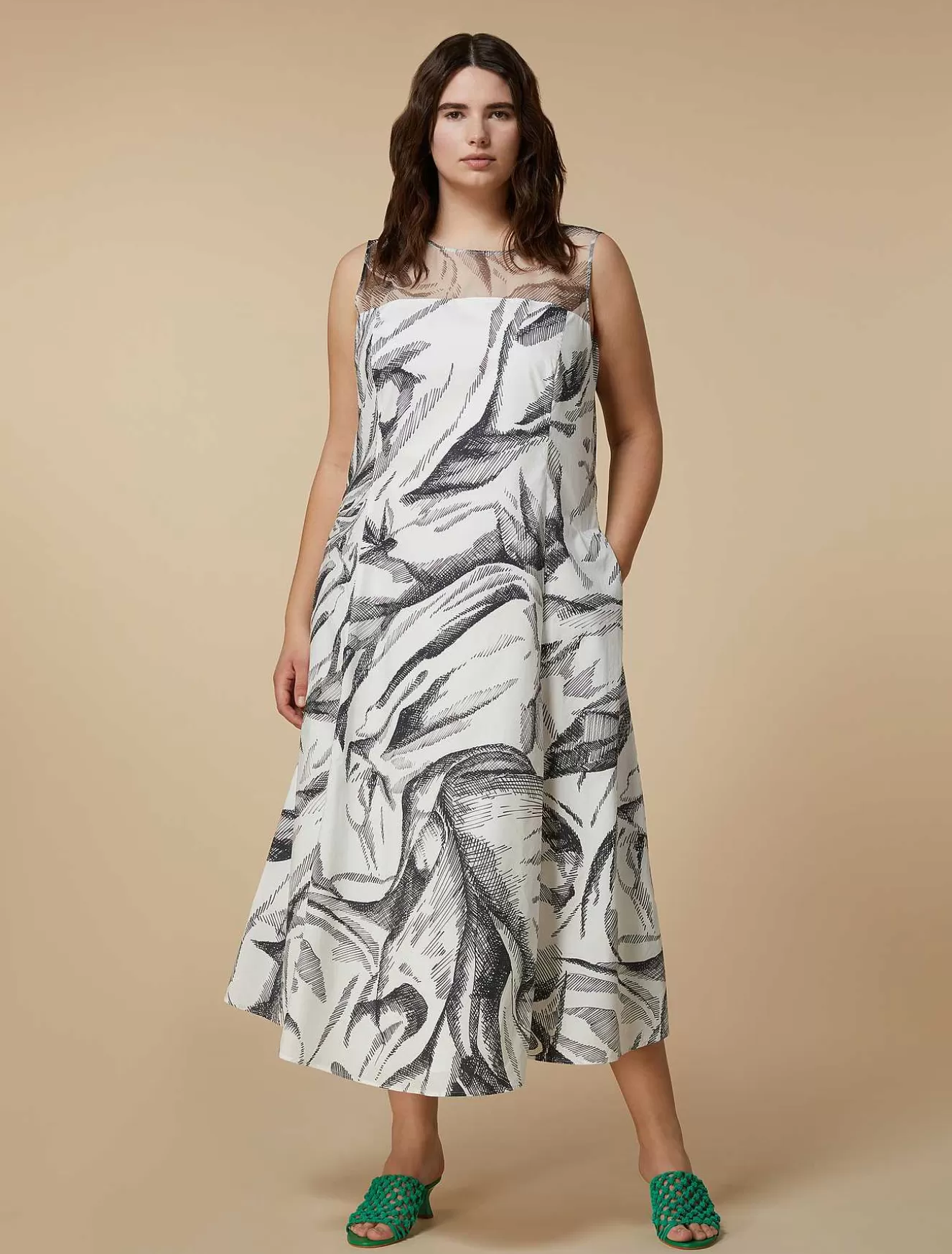 Poplin And Silk Organza Dress-Marina Rinaldi Outlet