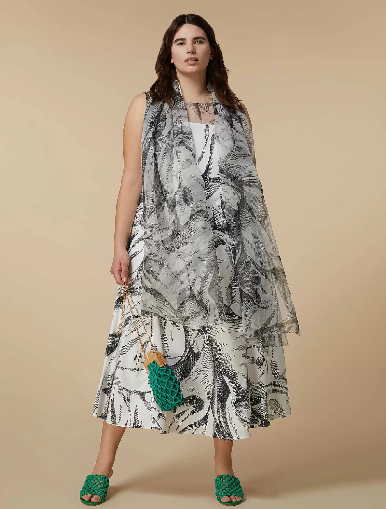 Poplin And Silk Organza Dress-Marina Rinaldi Outlet