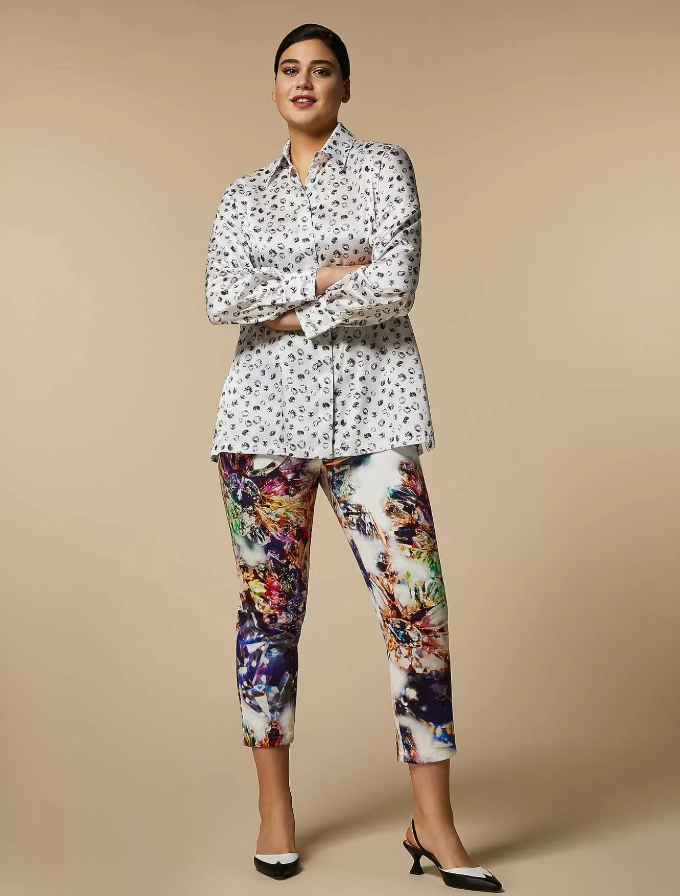 Printed Drill Trousers-Marina Rinaldi Clearance