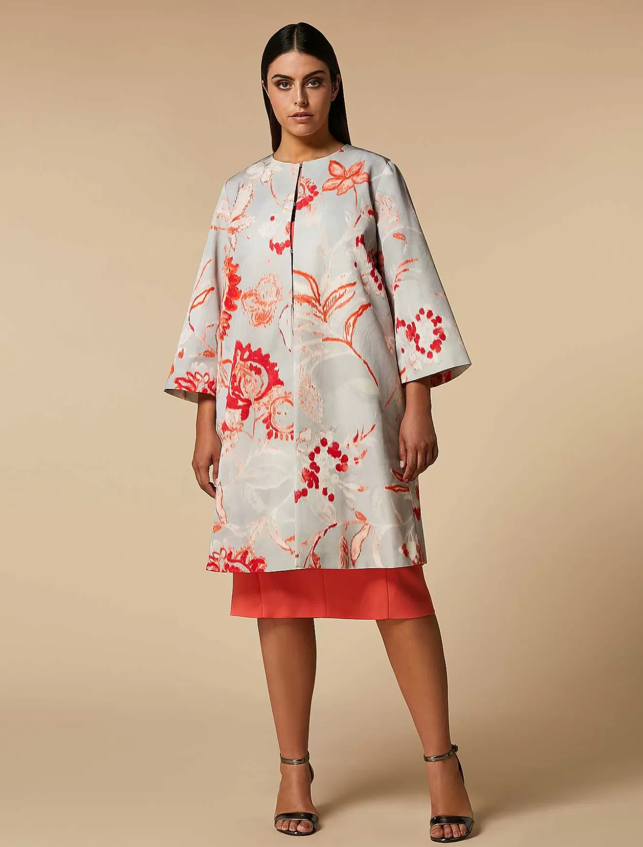 Printed Faille Duster Coat-Marina Rinaldi Fashion