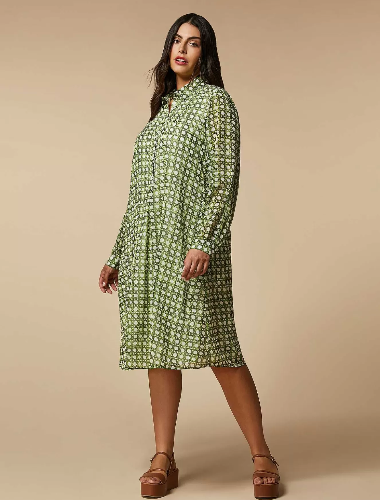 Printed Georgette Shirt Dress-Marina Rinaldi Best Sale