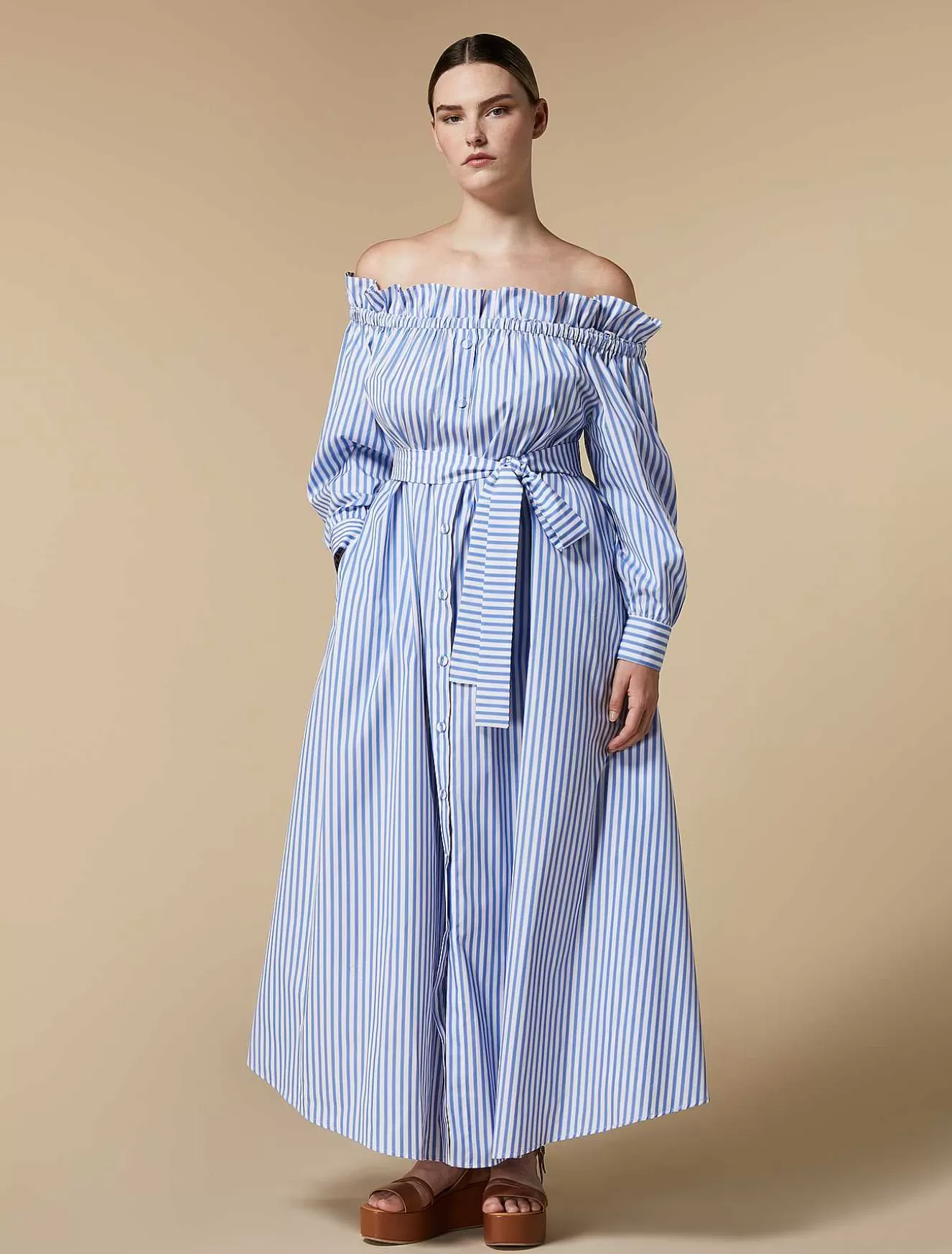 Striped Poplin Dress-Marina Rinaldi Store