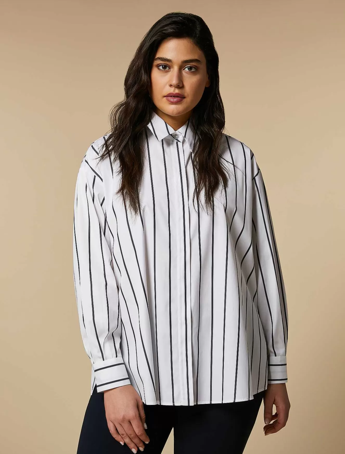 Striped Poplin Shirt-Marina Rinaldi New